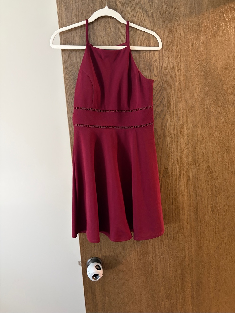 Trixxi Burgundy Halter Fit-and-Flare Dress